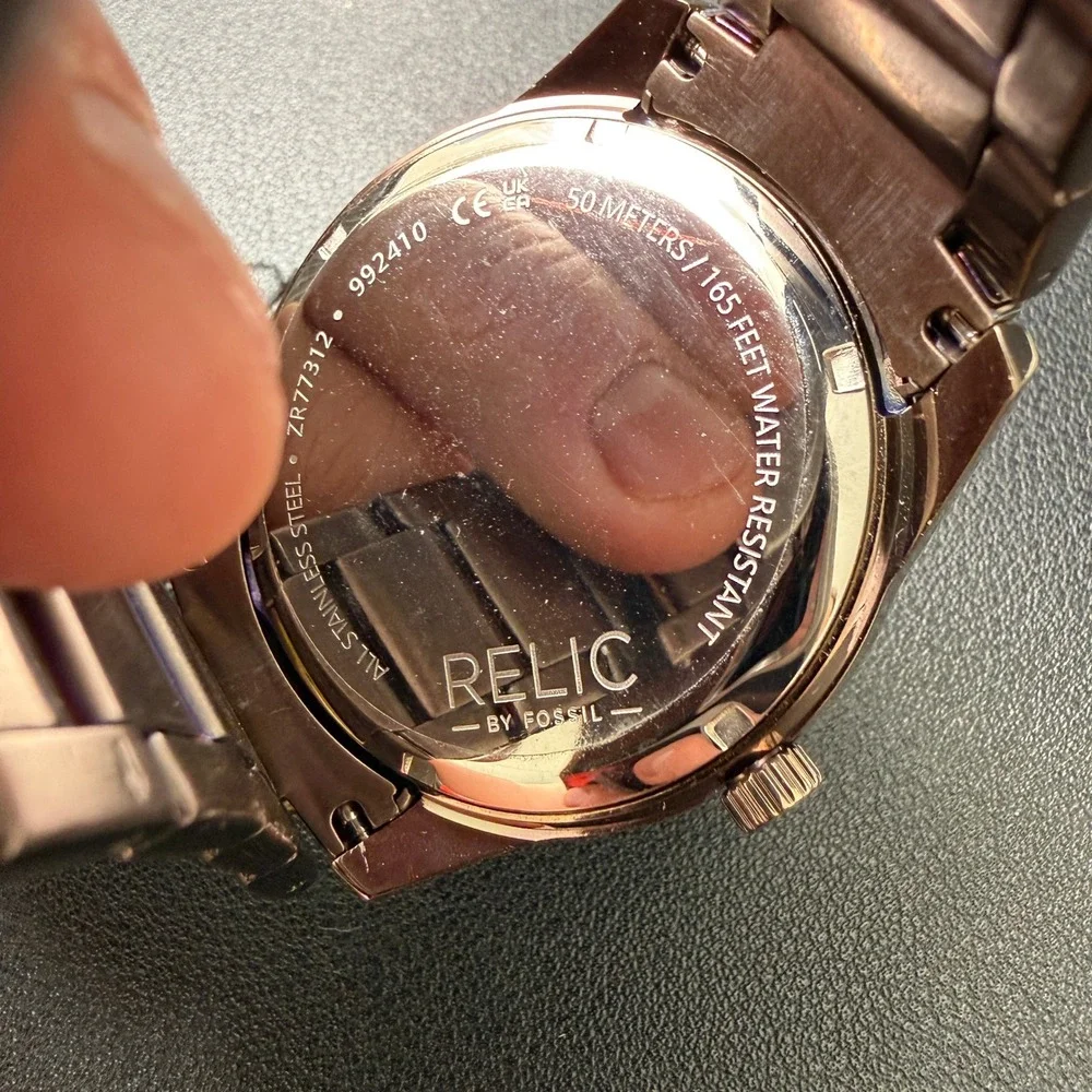 MSRP $110 Relic by Fossil ZR77312 Mens‎ Rylan Diamond Accent Brown Watch New Ba